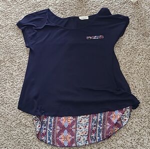 Hi/Lo Mixed Material Blouse